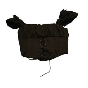 Princess Polly Black Corset Style Crop Top Womens Size 6 Puff Strap Zip Back